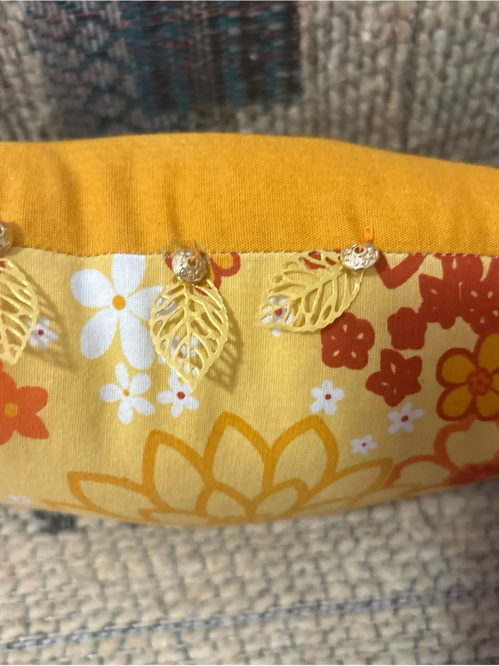 Autumn Leaf Floral Lumbar Pillows pack of 3 handmade new Yellow Orange Brown